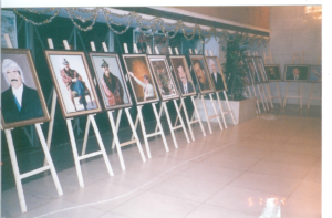 The Al Rasheed Hotel lobby's exhibit of Saddam Hussein portraits. 